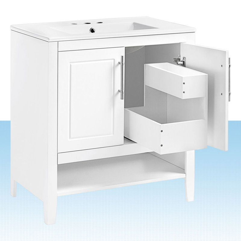 Carramar 30'' Single Bathroom Vanity with Ceramic Top, White