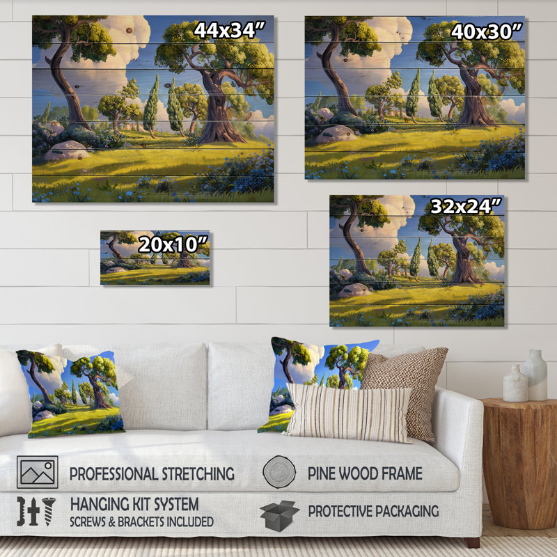 «The Swaying Cypress Pointillism X - Vangogh Landscape», art mural sur bois de pin naturel, H 24 po x l 32 po
