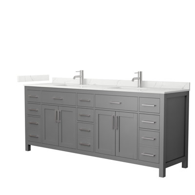 Meuble-lavabo double autoportant 84 po avec plateau en quartz Beckett