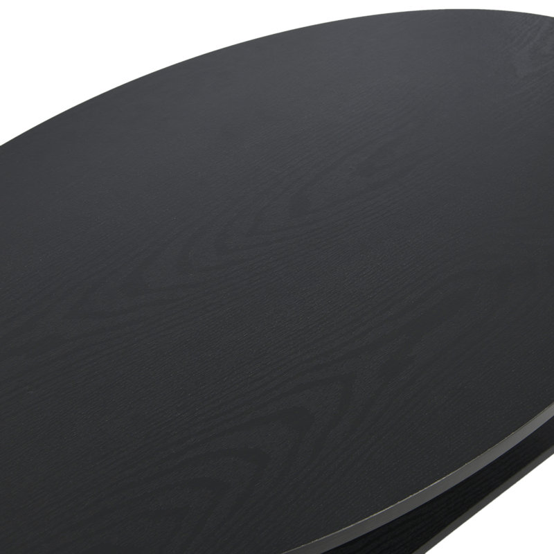 Table basse ovale avec tablette de rangement en grain de bois de chêne et structure en métal, Noir