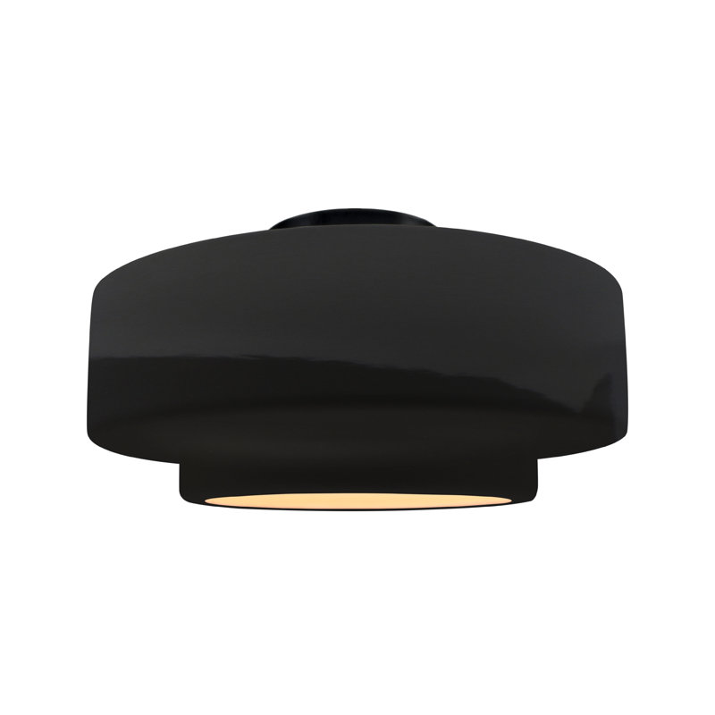Plafonnier semi-encastré en céramique Dottie, H 8 po x l 16,5 po x P 16,5 po, Noir brillant / blanc mat, Noir mat