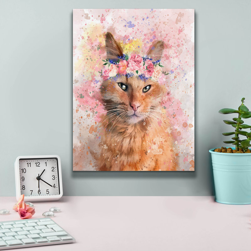«Flower Crown Tabby Cat 7» par Furbaby Affiliates, art mural sur toile, H 16 po x l 12 po x P 0,75 po