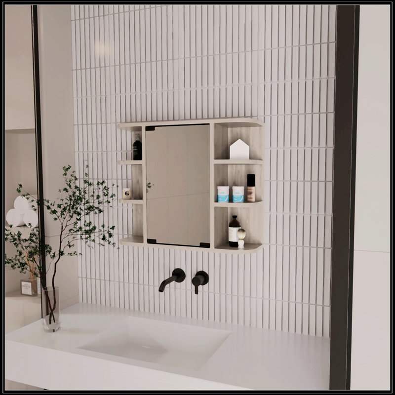 6-Shelf Medicine Cabinet With Mirorr, Light Gray