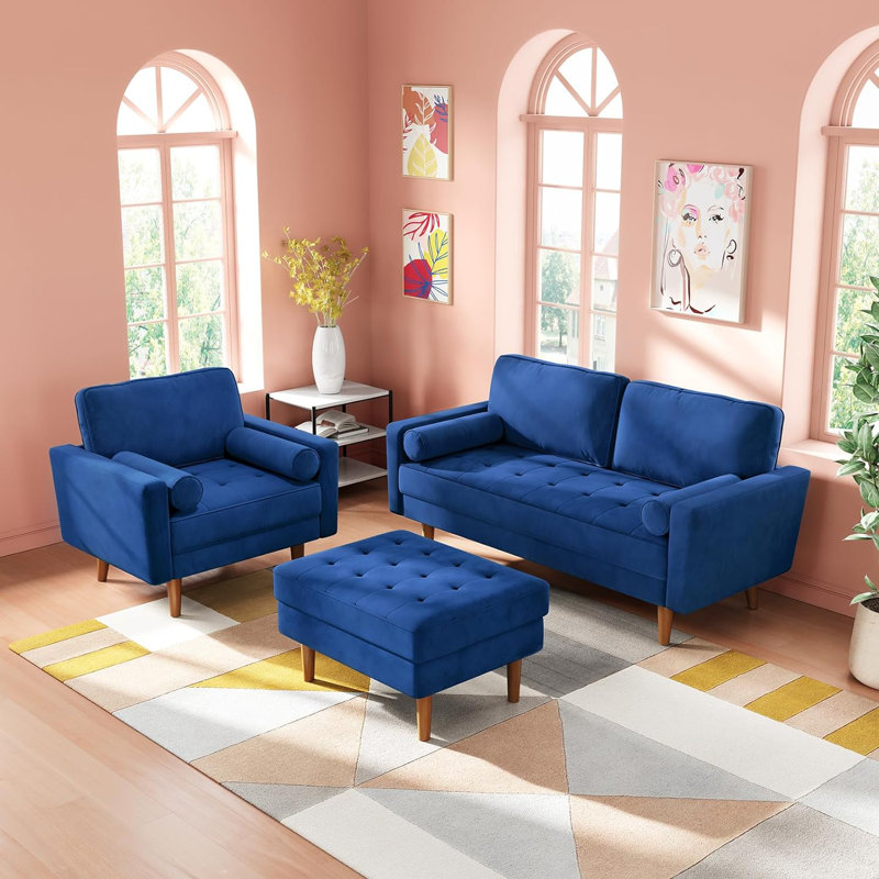 Delicat 58.46'' Velvet Loveseat, Blue Velvet