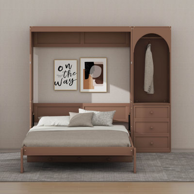 Grand lit escamotable avec tablette Stoarge et 3 tiroirs, lit escamotable multifonctionnel avec bureau et lumière DEL