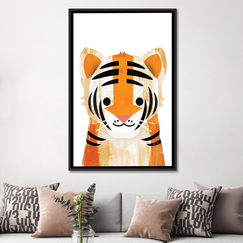 « tiger », art sur toile, H 26 po x l 18 po x P 1,5 po, Toile avec cadre noir, Pas de tapis