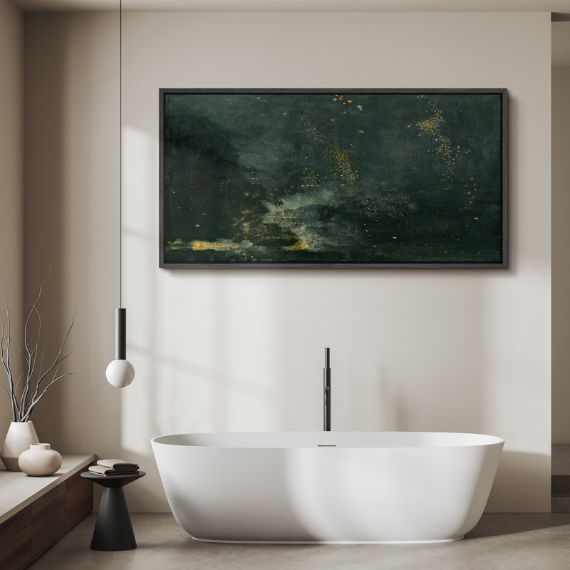 «Minimal Landscape Abstract Dark Green and Gold Flecks Modern Luxury», reproduction d'art sur toile, H 30 po x l 60 po