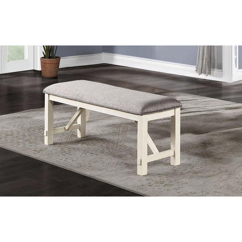 Antique White + Grey Bench For Dining Room, Upholstered, Modern Contemporary In And White,