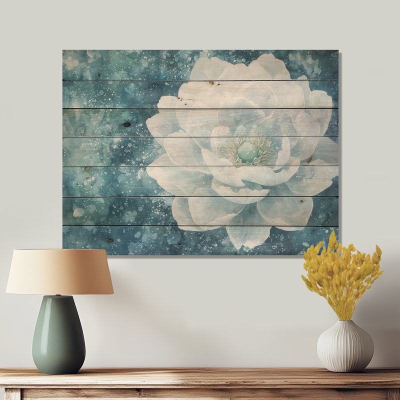 Radiant Symphony Of Peony Under Water I - Art mural moderne sur bois de pin naturel, H 34 po x l 44 po x P 0,78 po
