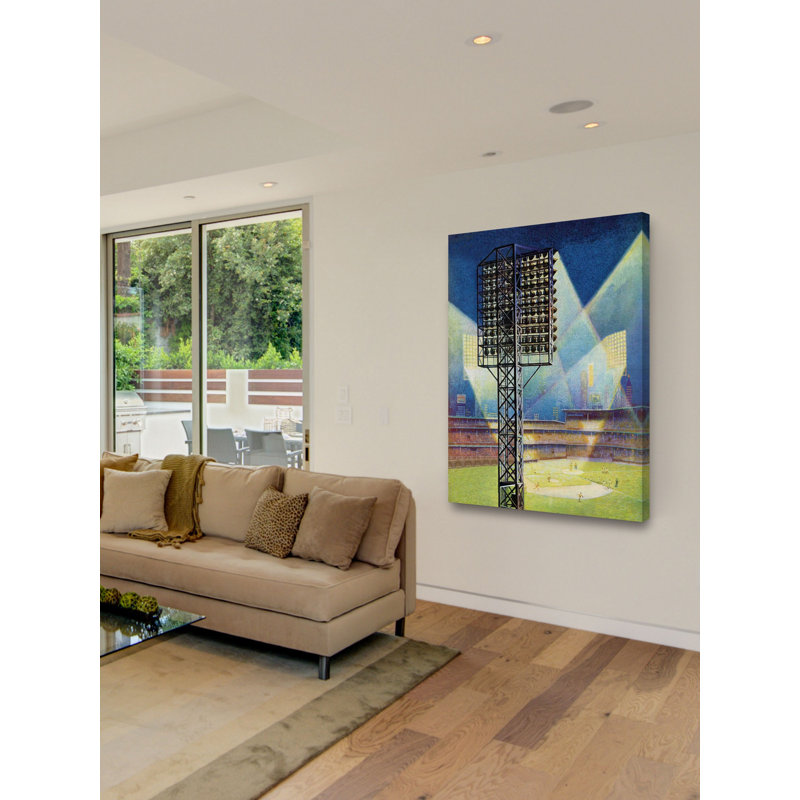 «Baseball Stadium at Night» par Roy Hilton, reproduction sur toile tendue, H 36 po x l 30 po x P 1,5 po