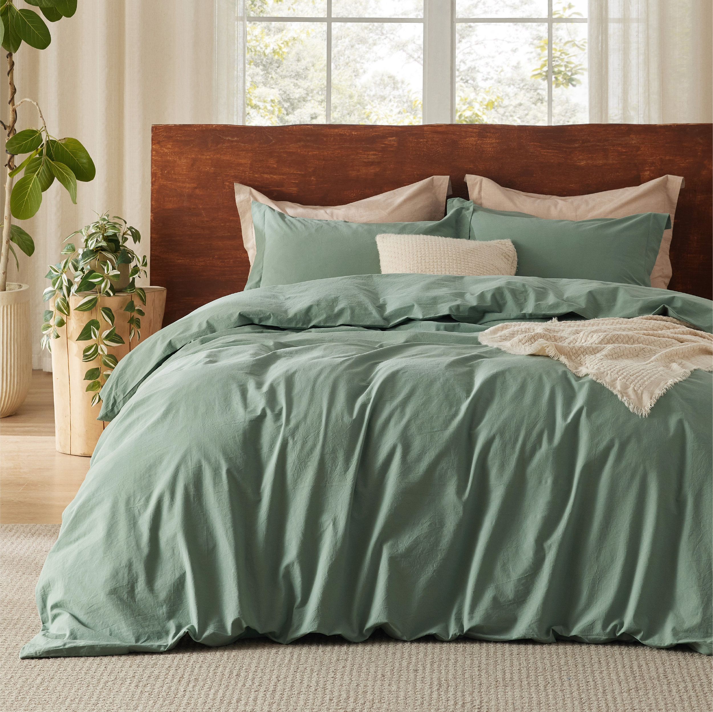 Bedsure 100% Washed Cotton Duvet Cover With Pillow Sham Minimalist Duvet Cover Linen Like for All Seasons & Reviews | Wayfair