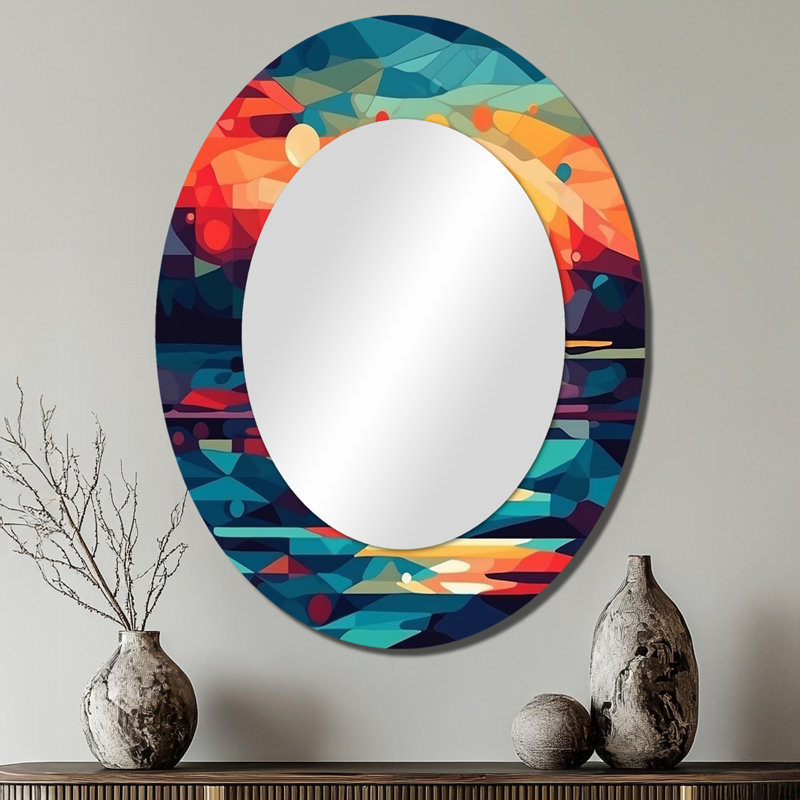 Sunset On The Beach Expressive Retro Colors II - Coastal Oval Wall Mirror, 40" x 30"