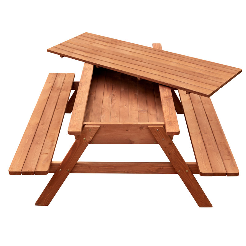 Medium Brown Cypress Wood Picnic Table with Storage Compartment