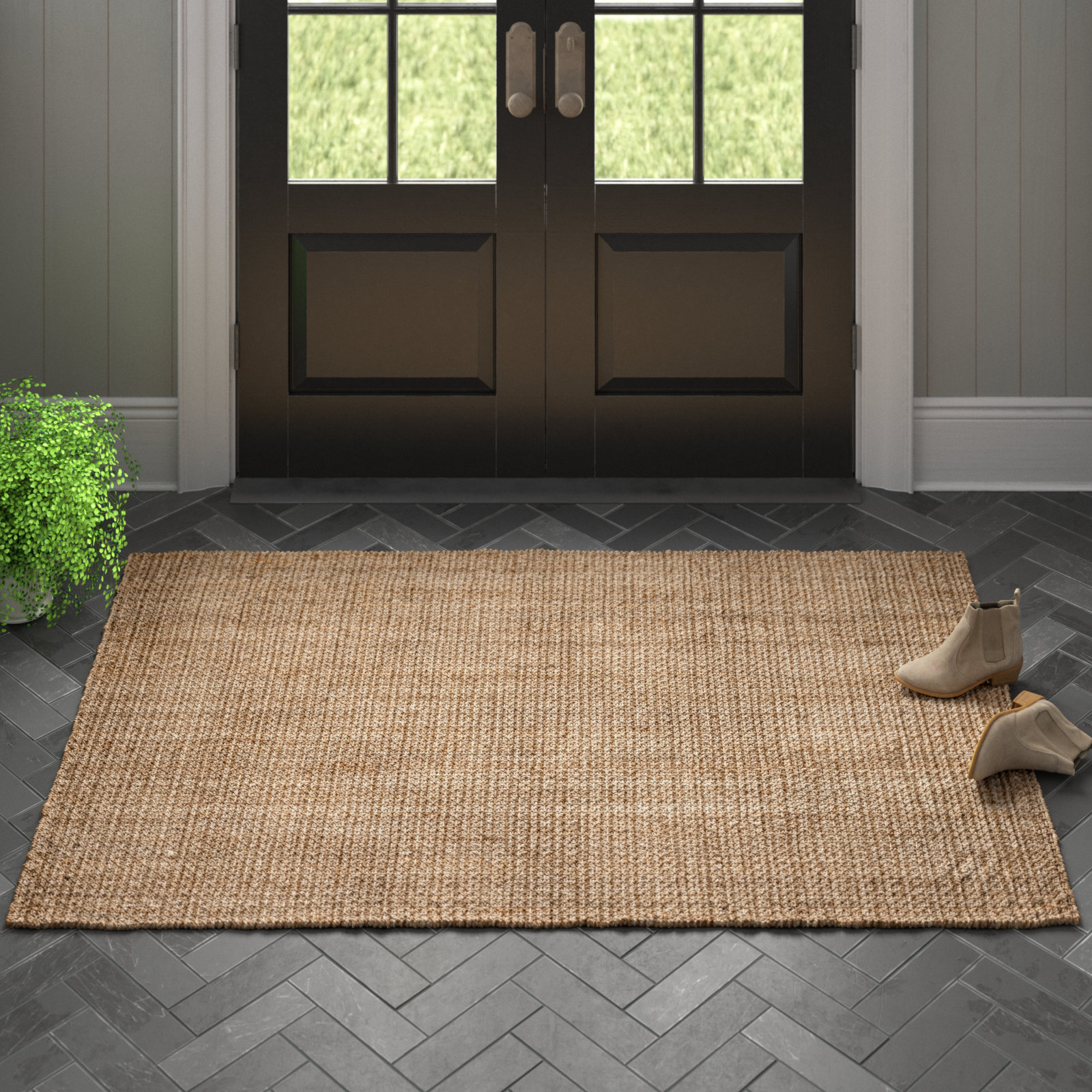 Vesper Taupe Hand-Woven Jute Rug, Rectangle 2' x 3'
