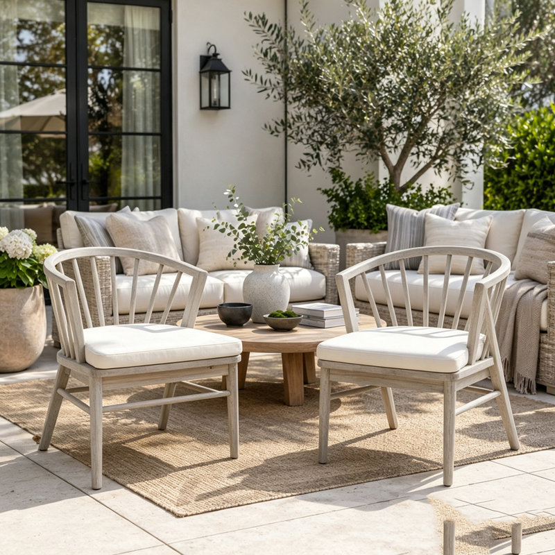 Ensemble de 2 chaises d'extérieur en bois d'acacia, Light White