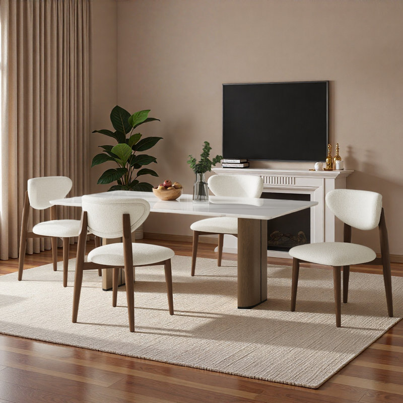 Ensemble de 2 chaises de salle à manger sans assemblage, chaises de cuisine rembourrées en Sherpa avec pieds en bois de noyer massif, chaises d'appoint de style Mid-Century avec coussin en mousse pour la salle à manger et le salon