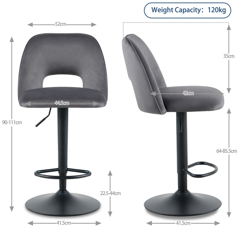 Swivel Adjustable Height Counter Stool, Grey