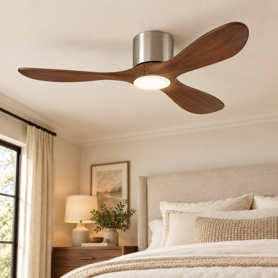 Ventilateur de plafond de 42 pouces avec lumière, 3 pales en bois de noyer, télécommande, moteur à courant continu réversible pour le salon