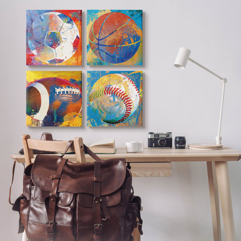 Vibrant Sports Balls Collage Canvas Wall Art Set