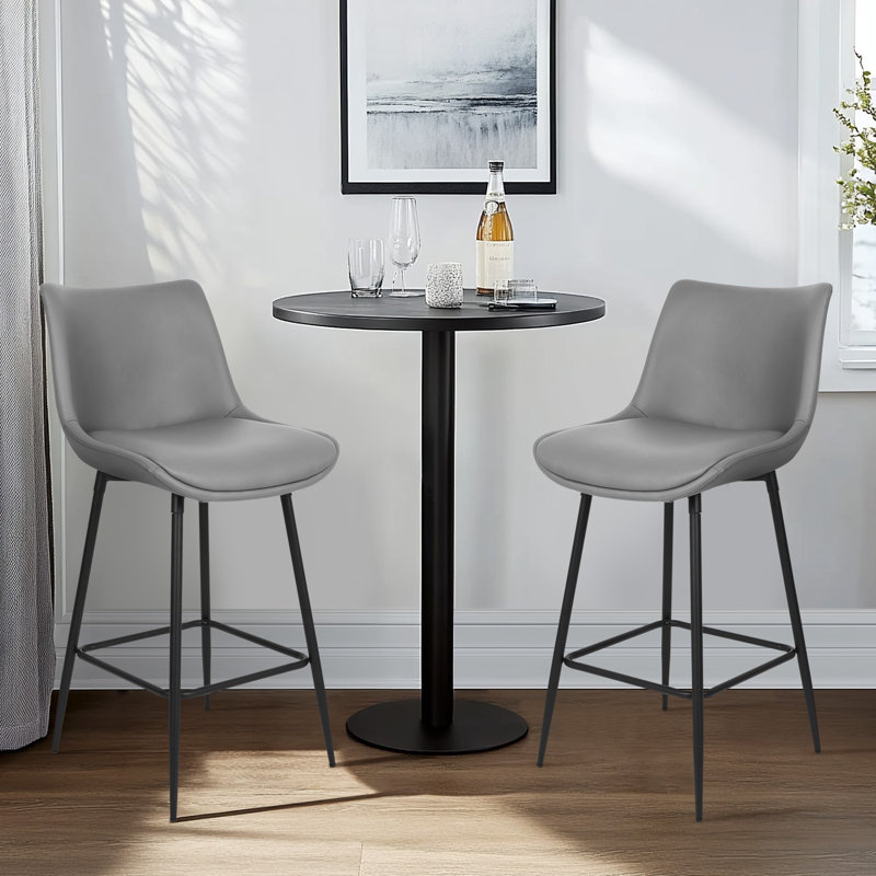 Tabouret de bar et de comptoir revêtu de polyuréthane avec pieds en métal, Gris