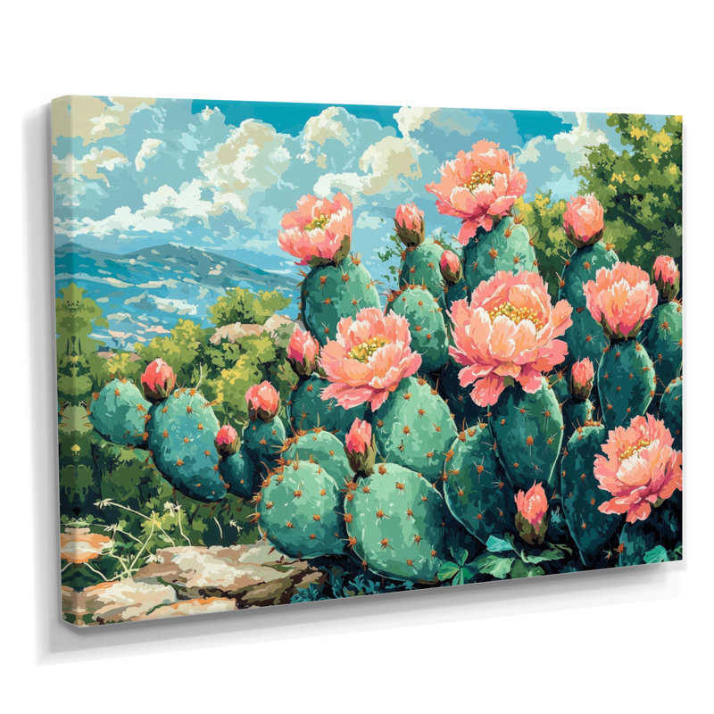 Cactus Garden In Bloom II - cactus, art mural, H 30 po x l 40 po, Toile tendue, Ne s’applique pas