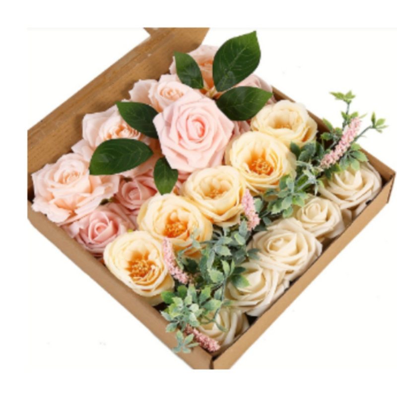 Ensemble de boîte à fleurs artificielles dégradé de couleur feuille de fleur avec des tiges pour les bouquets de mariage bricolage centres de table de fête de naissance décorations pour la maison