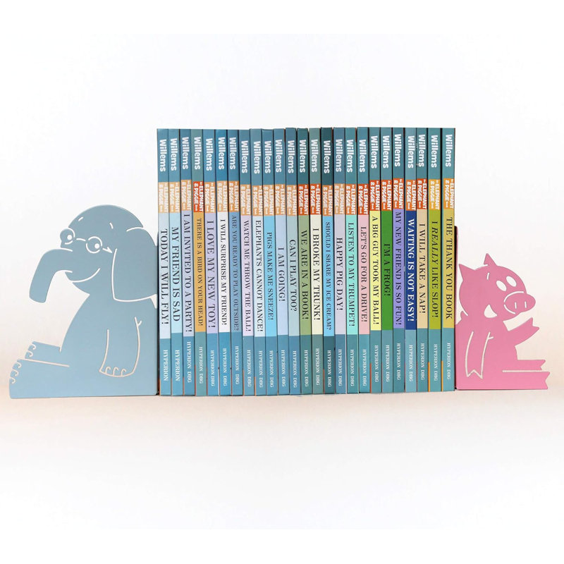 Elephant & Piggie Set Of Durable Metal Bookends 9”H X 4”W X 7”D