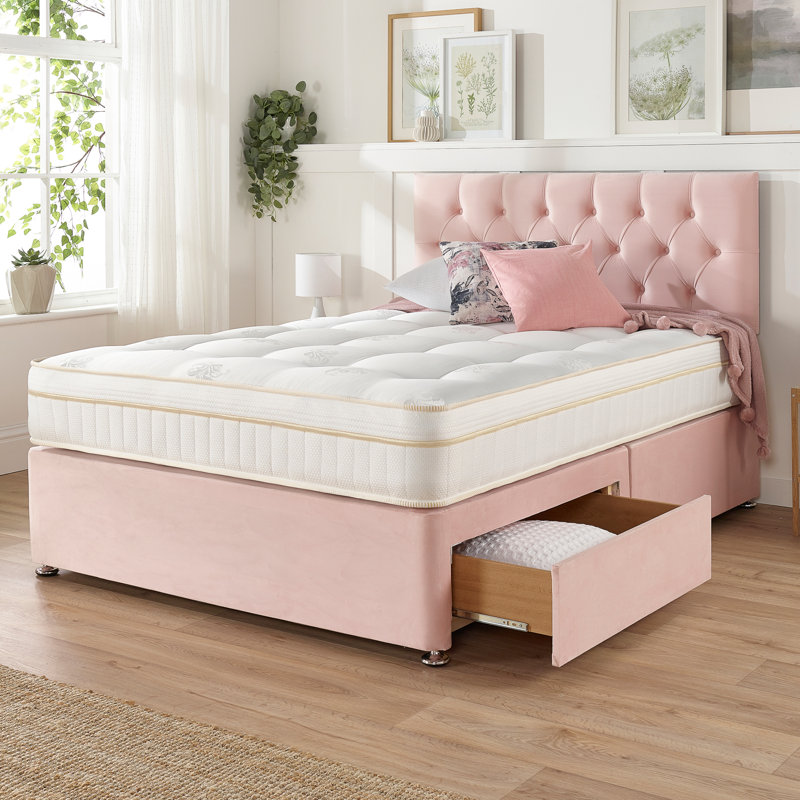 Orason Pocket Memory Divan Bed Set, Rose, Small Single (2'6), 2 Drawers