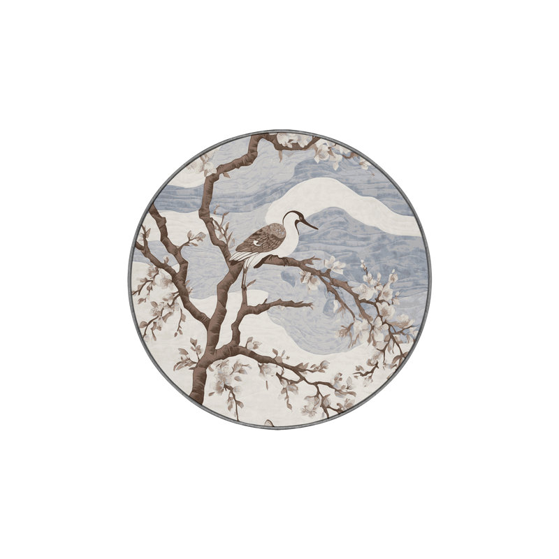 Machine Washable Gray Area Rug, Round 3'