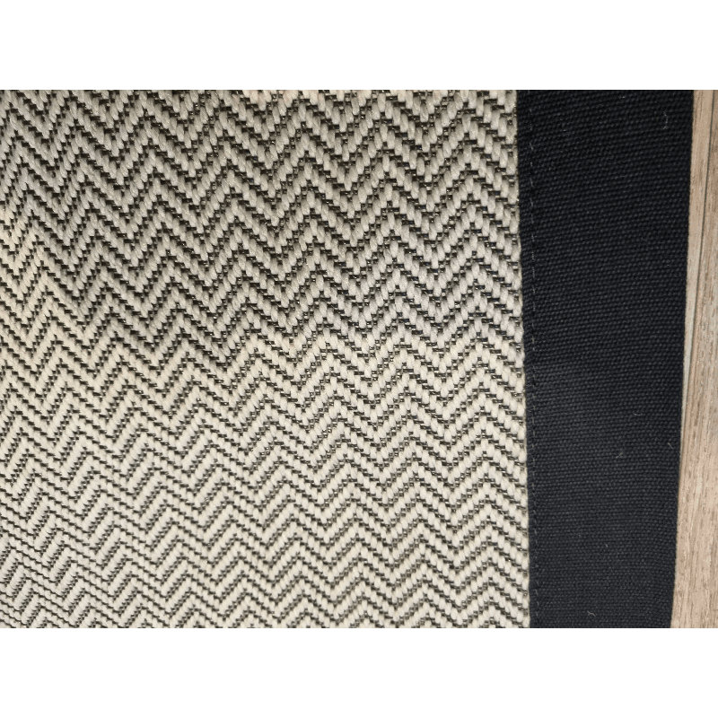 Black and White Herringbone Faux Sisal Carpet Stair Runner Black Cotton Border