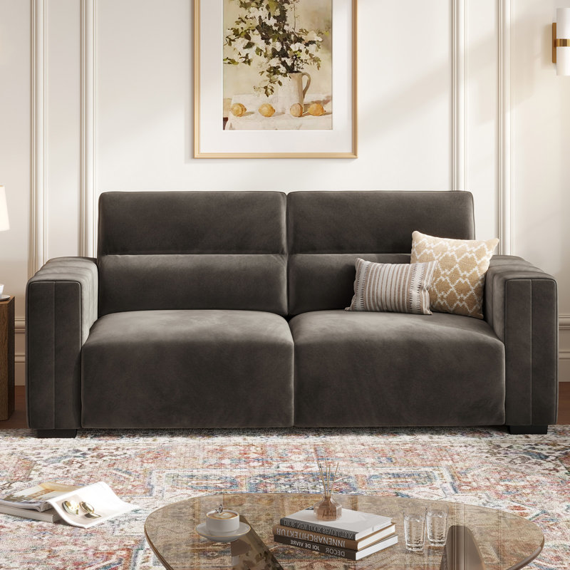82" Velvet Square Arm Loveseat Sofa, Premium Upholstered Living Room Sofa Couch , Dark Grey
