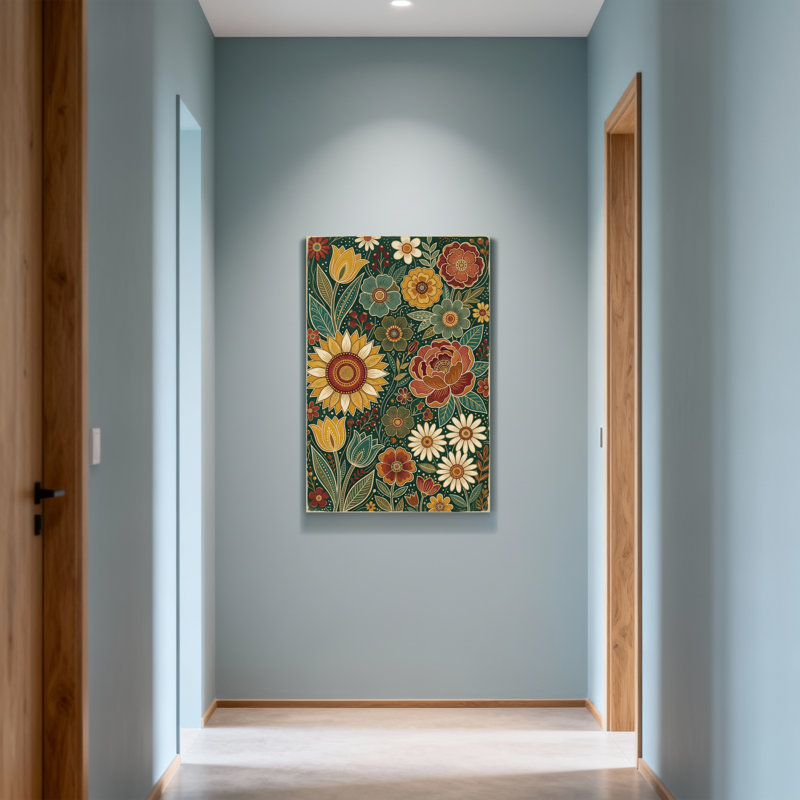 Motif floral de plantes et de fleurs aux couleurs vives et aux feuilles, H 24 po x l 16 po