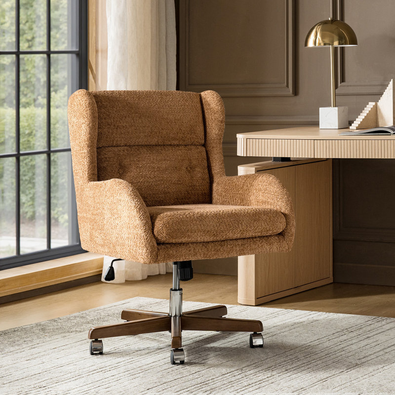 Caden Miriam Modern Wingback Chenille Swivel Tilting Simple Assembly Office Chair, Caramel