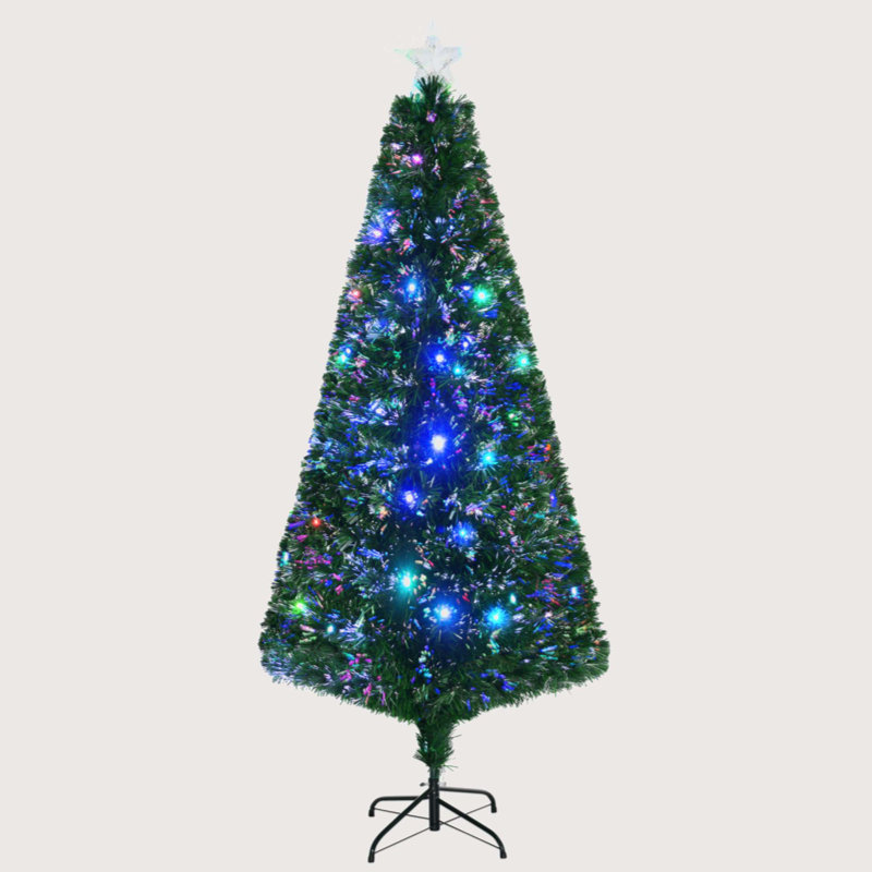 6' Tall Douglas Fir Pre-Lit Artificial Christmas Tree With Realistic Branches, 24 Multi-Colour LED Lights, Fibre Optics And 230 Tips