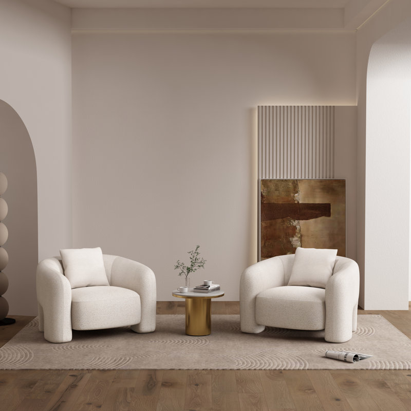 Chaise d'appoint rembourrée en bois de pin avec coussin décoratif ivoire Sylvia Modern Glam Tweed, Angora Tweed