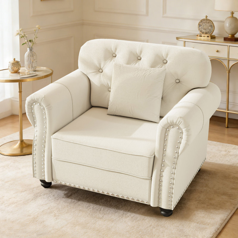 Petit fauteuil d'appoint Mid-Century, Beige / Blanc