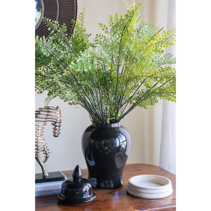 Pot à gingembre classique en céramique avec finition brillante et couvercle de faîteau, H 18,9 po x l 9,4 po x P 9,4 po, Noir