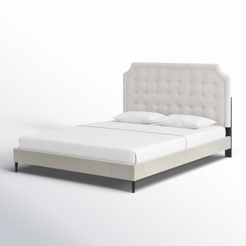 Upholstered Platform Bed, King, Beige
