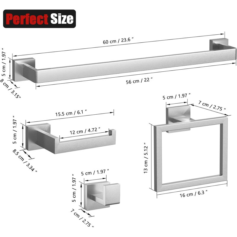 Ensemble de fixation murale de salle de bain 20 pièces SUS304 avec porte-serviettes 23,6 po, Brushed Nickel
