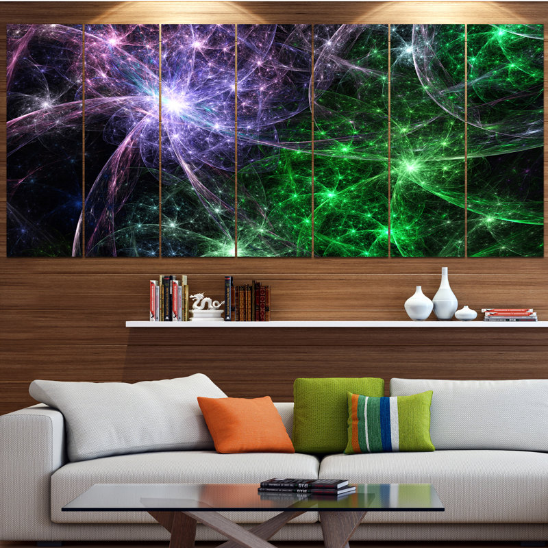 Green Purple Colorful Fireworks Abstract Canvas Art - 83" x 32"
