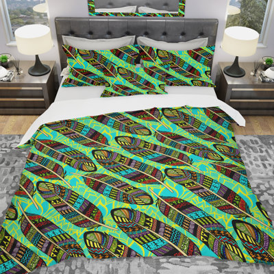  Ensemble de housse de couette rustique en microfibre bleu / jaune / or