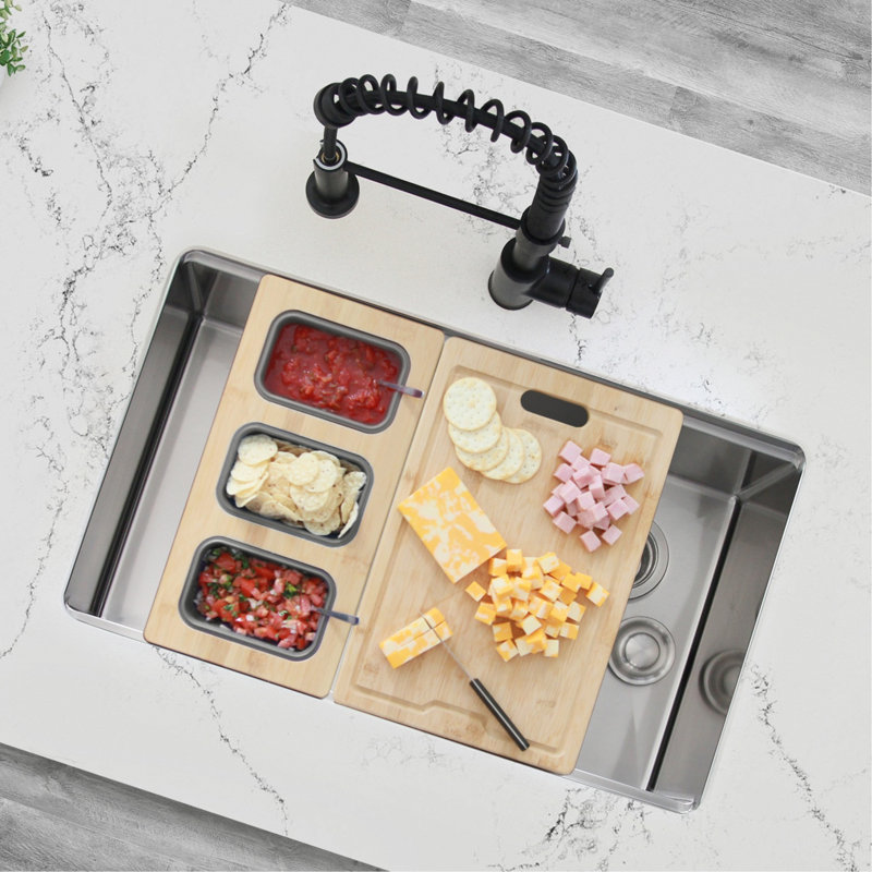 18 inch Over the Sink Divided Serving Board with 3 Collapsible Containers
