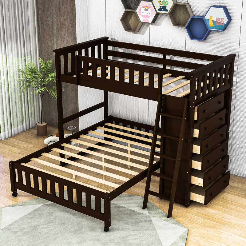 Hylton Kids Twin Over Full Bunk Bed with Drawers, Espresso