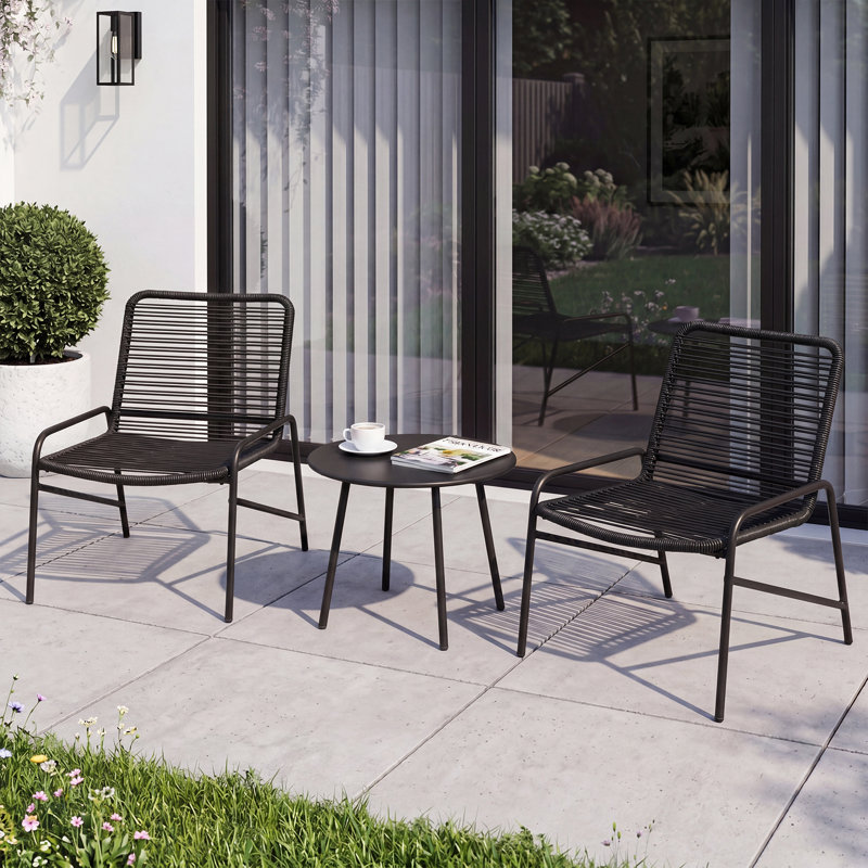 3 Piece Patio Bistro Set Rattan Chairs with Side Table
