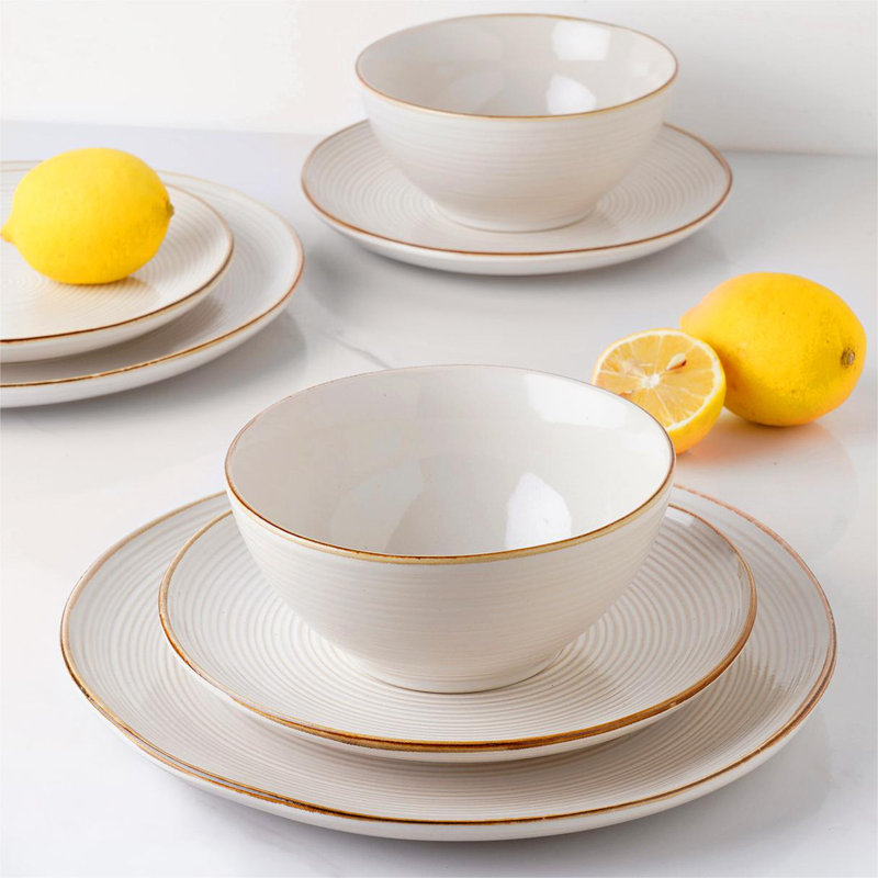 Famiware 24 Piece Dinnerware Sets,  Plates And Bowls Sets for 8, Antique White