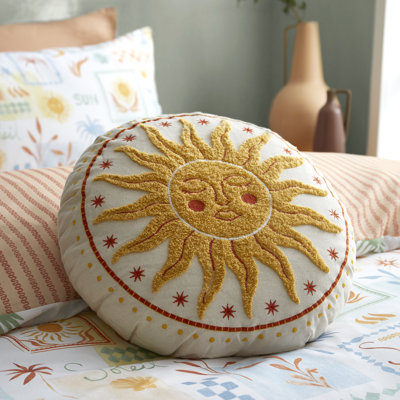 Soleil Yellow Round Throw Cushion