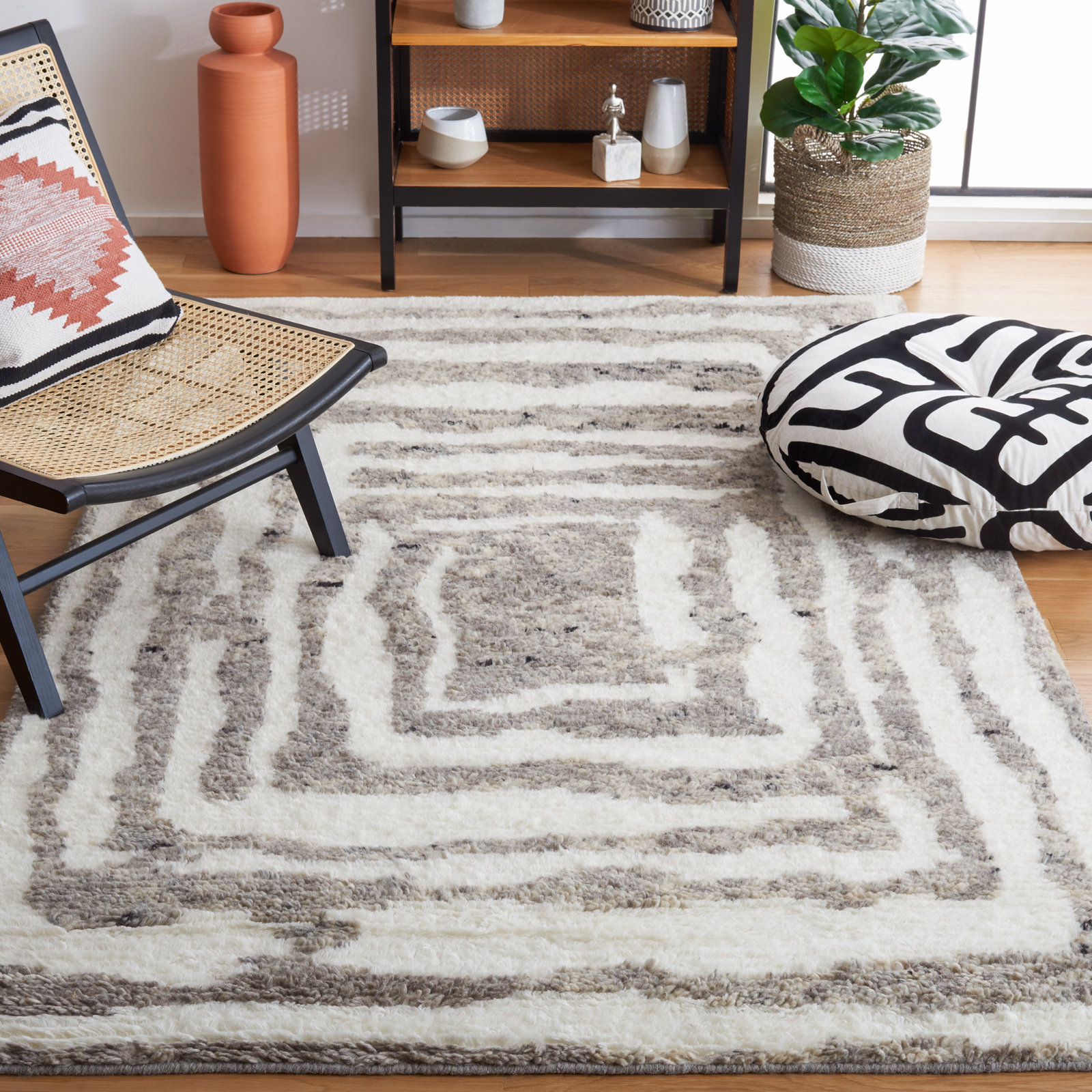 Kass Ivory Gray Hand-Woven Flatweave Wool Rug, Rectangle 4' x 6'