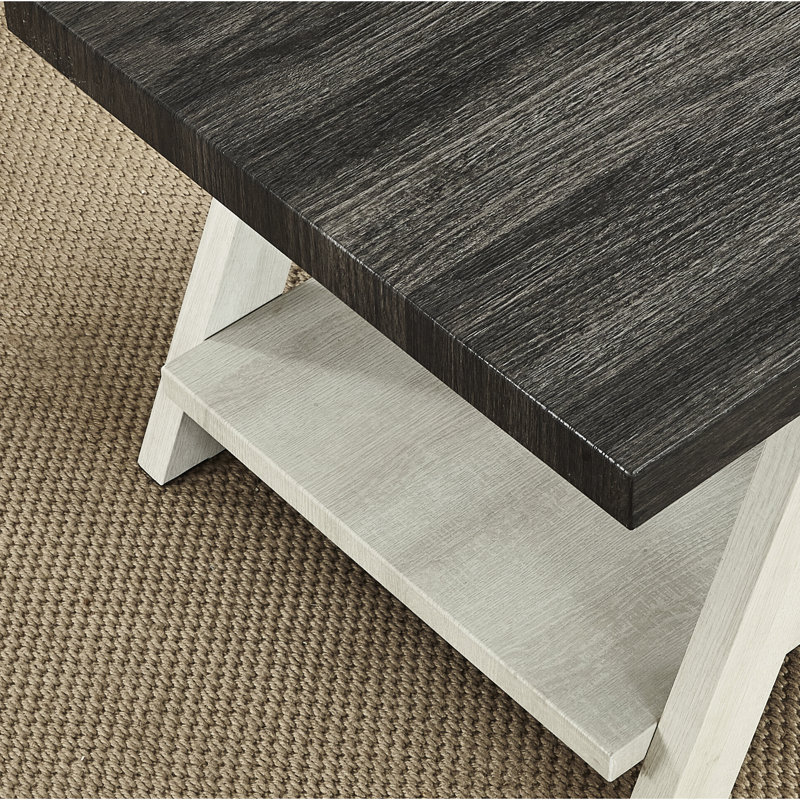 Table d'appoint contemporaine en bois avec tablette et plateau rectangulaire d'aspect vieilli
