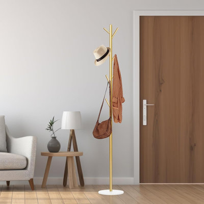 Porte-manteau autoportant en métal doré avec base en marbre naturel, organisateur de manteaux et de chapeaux