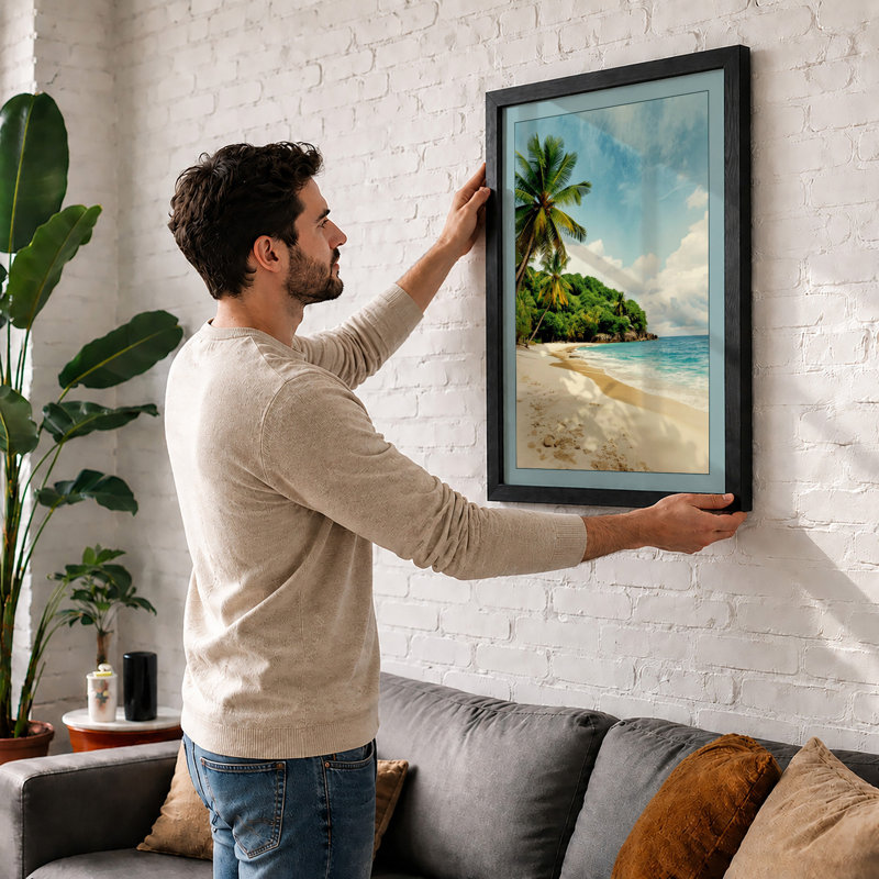 Tropical Beach Shoreline Coastal - Framed Print, A3 - 42.0 x 29.7 cm, White